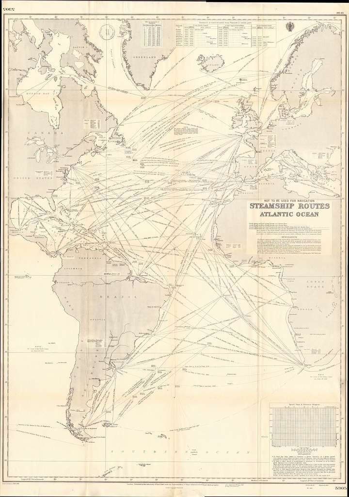 Admiralty Chart No 5305 Steamship Routes Atlantic Ocean, Published 1946 ...