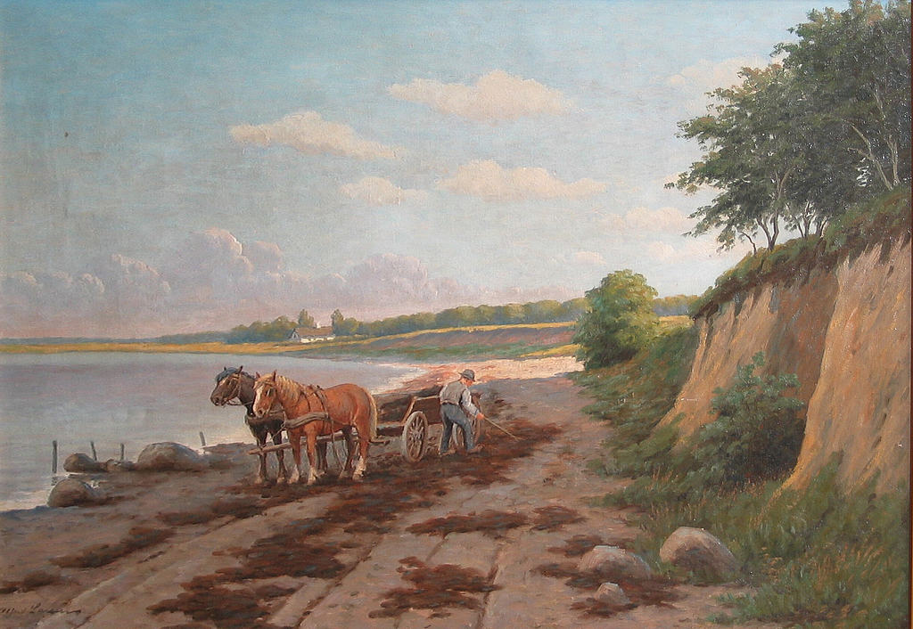 Larsen Hestekærre og bondemand ved kysten - PICRYL - Public Domain Media Search Engine Domain Image