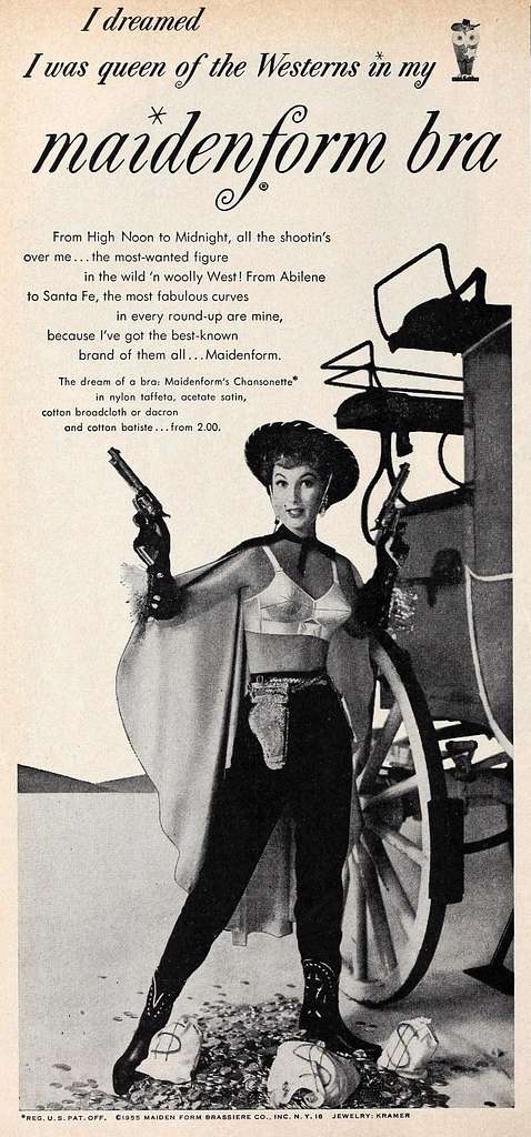 1961 Maidenform bra woman on tightrope photo vintage print ad