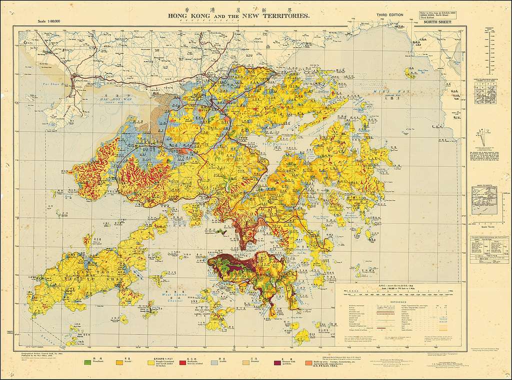 1957 map of Hong Kong and the New Territories by the British War Office ...