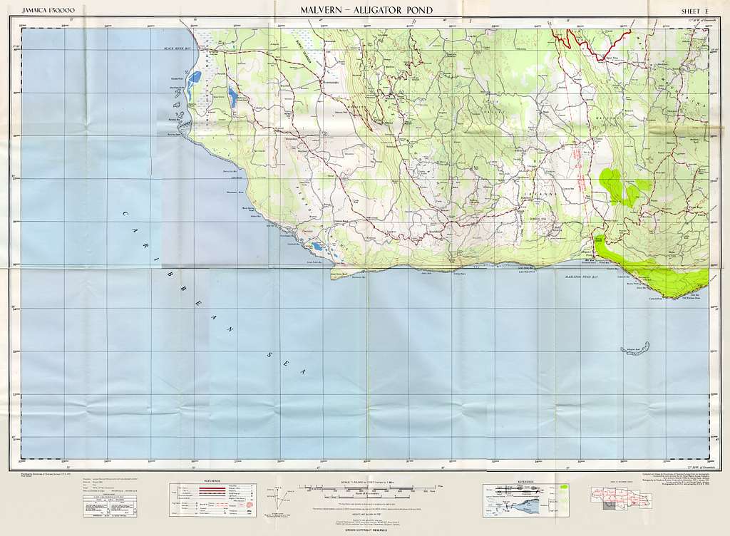 Doos 1 To 50000 Map Of Jamaica Sheet E Malvern Alligator Pond 1958 C33727 1024 