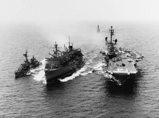 USS Sacramento (AOE-1) Replenishing USS Ticonderoga (CVA-14) And USS ...