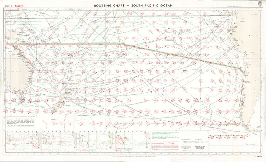 Admiralty Routeing Chart No 5128(3) South Pacific March, Published 1966 ...