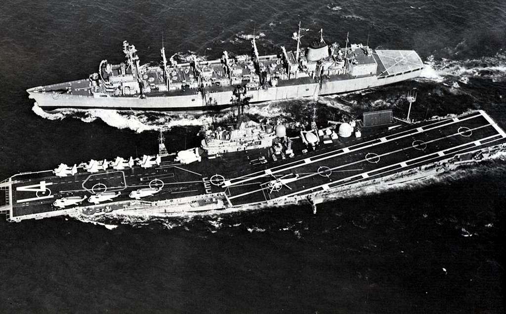 USS Camden (AOE-2) replenishes USS Ticonderoga (CVS-14) during the ...