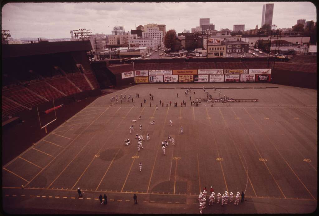 Old Ballparks - Multnomah Stadium, reconfigured in 1956 as the home of the  PCL Portland Beavers. Vaughn Street had been deemed unsuitable for play, so  the Bevos (and the legendary groundskeeper Rocky