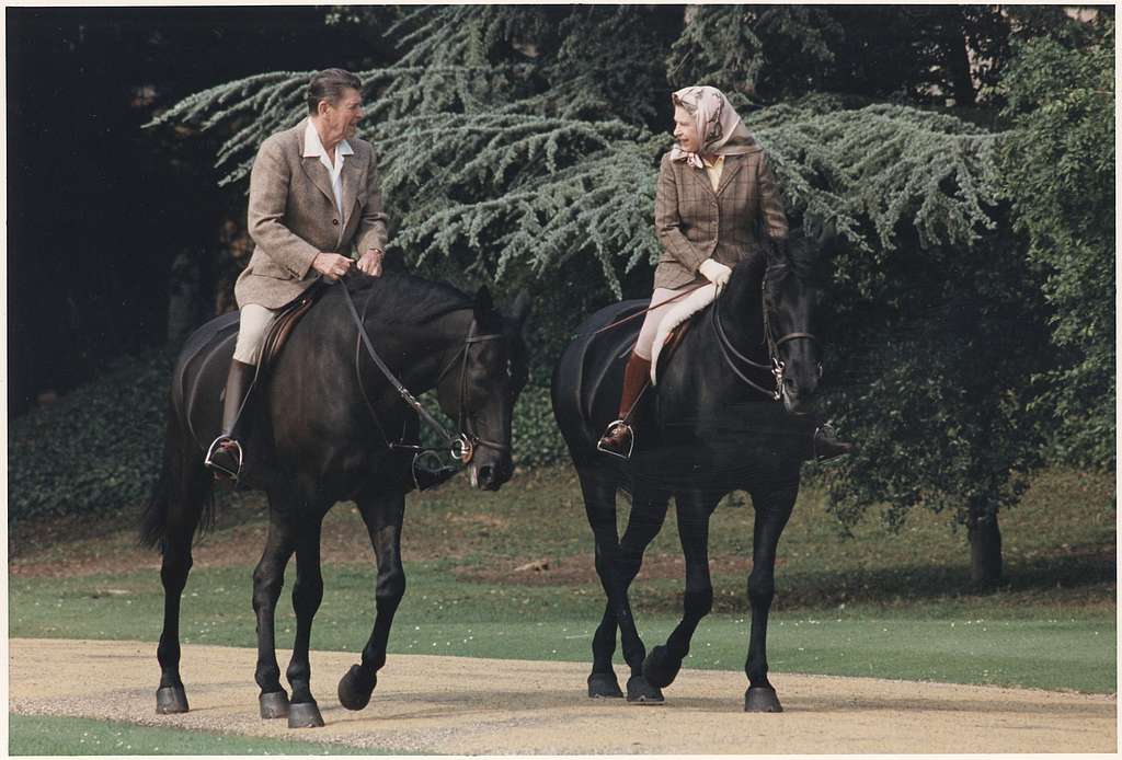 Photograph of President Reagan and Queen Elizabeth II Horseback Riding at Windsor  Castle  Castle, England - NARA - 198530 - PICRYL Public Domain Image