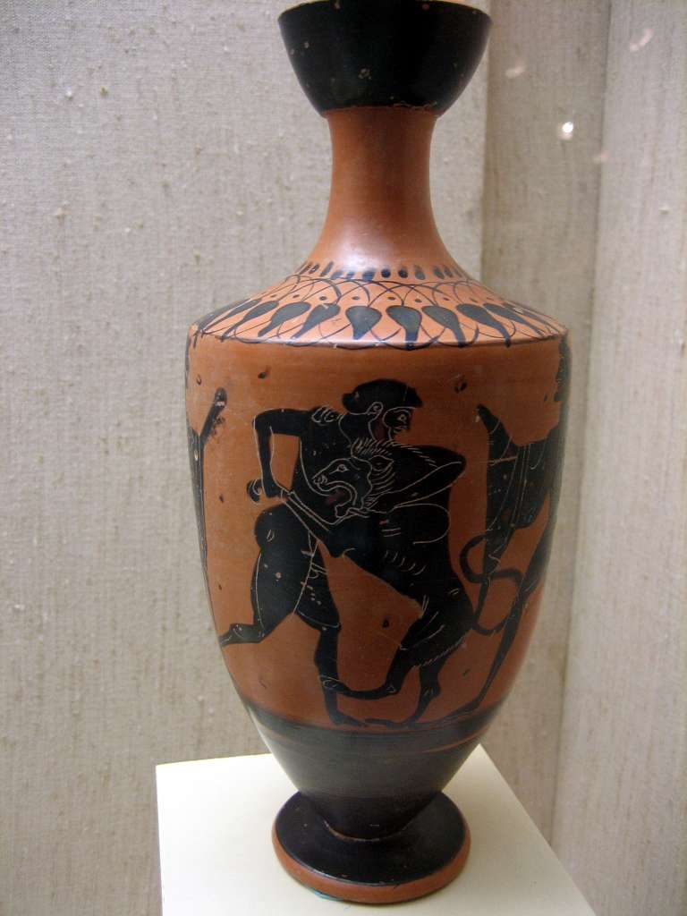 Hercules fight with Nemean lion black figure lekythos by the Painter of ...