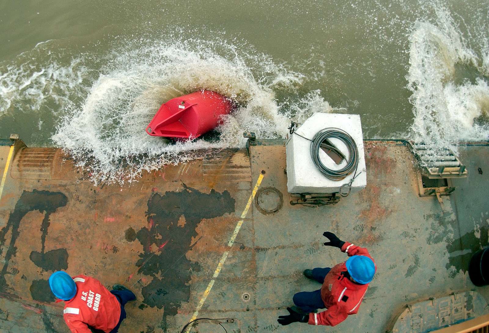 A boat filled with lots of buoys sitting on top of a body of water. Fishing boat  net fishing. - PICRYL - Public Domain Media Search Engine Public Domain  Search