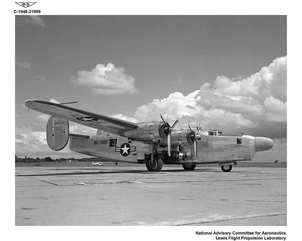 B-24 AIRPLANE SHOWING W24-C ENGINE AND RADAR DOME NOSE INSTALLATIONS ...