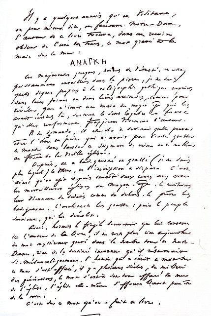 Manuscrit de Notre-Dame de Paris de Victor Hugo