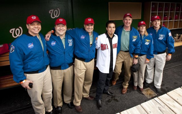 WASHINGTON (May 14, 2019) Screech, the Washington Nationals mascot, shakes  hands with Personnel Specialist 1st Class Angelita Baggoo, Navy Reserve  Sailor of the Year, at Nationals Park in Washington, D.C. - PICRYL 