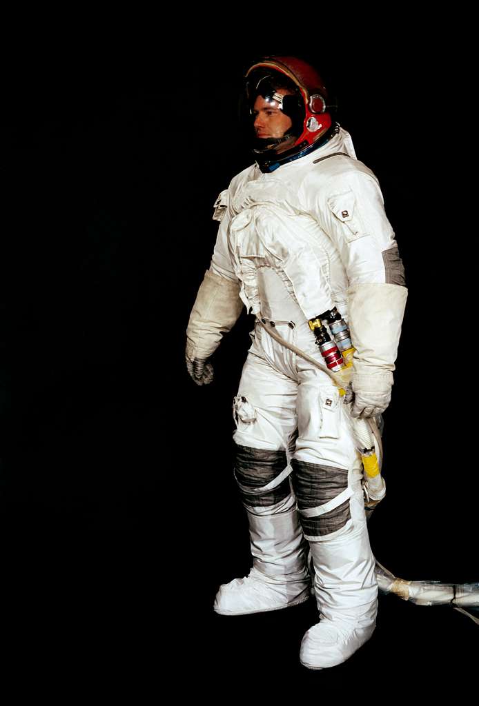 Astronaut John Bull wears the A6-L type pressure Garment Assembly ...