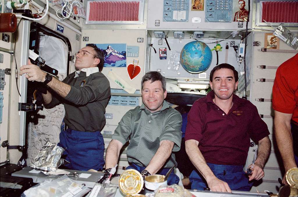 Frick, Walheim and Walz in the Service Module during STS-110 - NARA ...