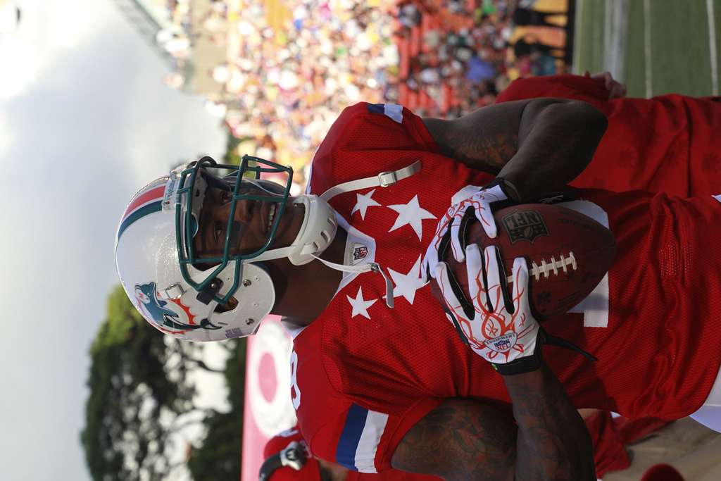 Miami Dolphins wide receiver Brandon Marshall smiles - NARA