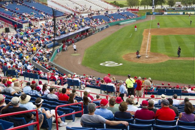 WASHINGTON (May 14, 2019) Screech, the Washington Nationals mascot, shakes  hands with Personnel Specialist 1st Class Angelita Baggoo, Navy Reserve  Sailor of the Year, at Nationals Park in Washington, D.C. - PICRYL 