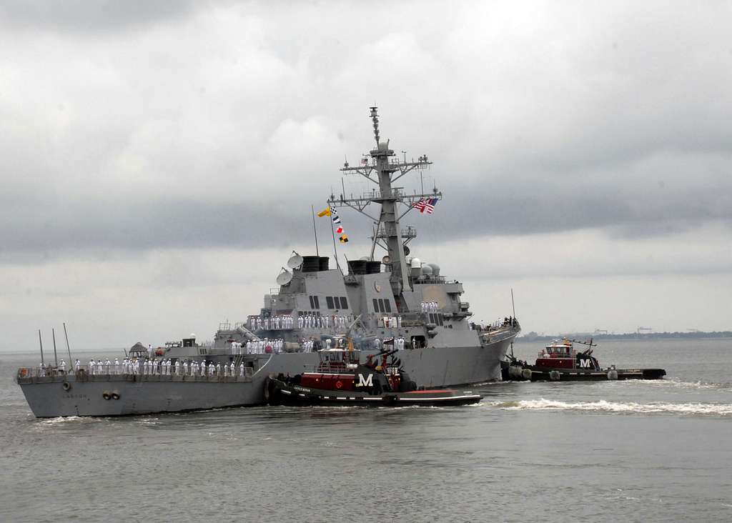 Tug boats assist the guided-missile destroyer USS Laboon - PICRYL ...