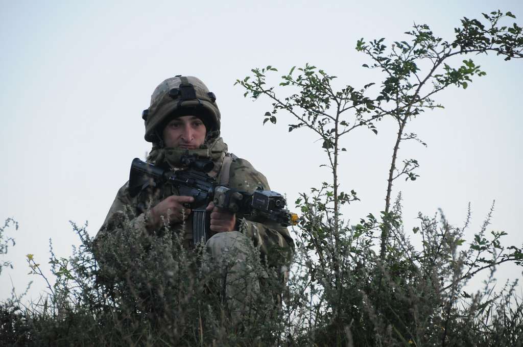 A Georgian army soldier of the 32nd Infantry Battalion, - PICRYL ...