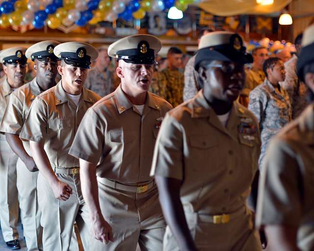 U.S. Navy Chief Petty Officers line up to be recognized NARA & DVIDS