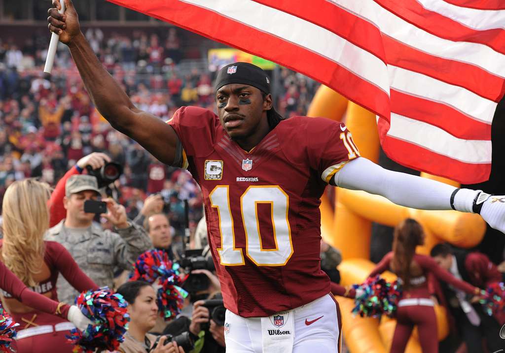 Washington Redskins quarterback Robert Griffin III celebrates a