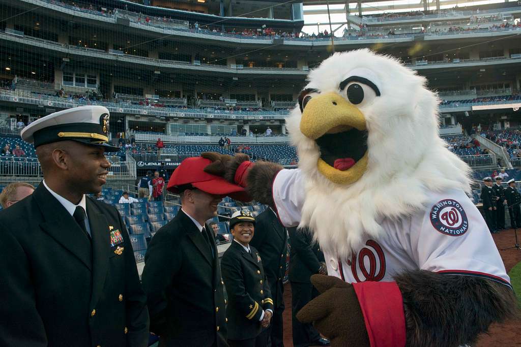 Screech, the Washington Nationals' mascot, offers Chief - PICRYL