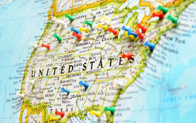 A map of the United States is filled with push pins - PICRYL - Public ...