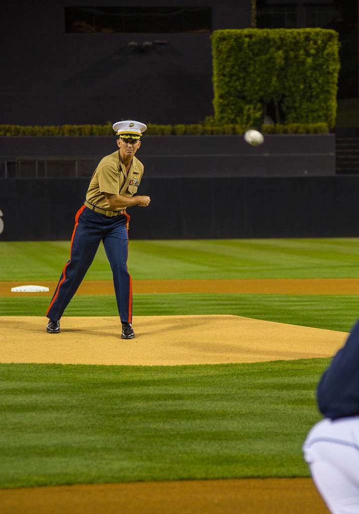 Col. Farnam throws ceremonial first pitch