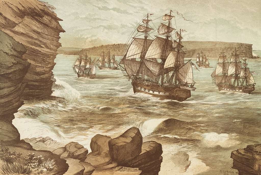The First Fleet entering Port Jackson, January 26, 1788, drawn 1888  A9333001h - PICRYL Public Domain Search
