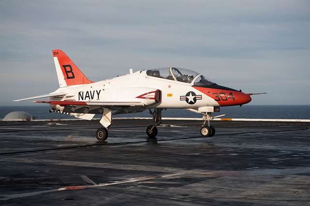 Navy T-45C training aircraft skids off runway and into San Diego Bay