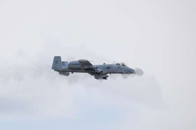 An A-10 Thunderbolt II fires the GAU-8 Avenger, a 30mm - NARA & DVIDS ...