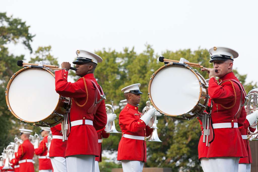 Members of the U.S. Marine Drum and Bugle Corps perform NARA & DVIDS