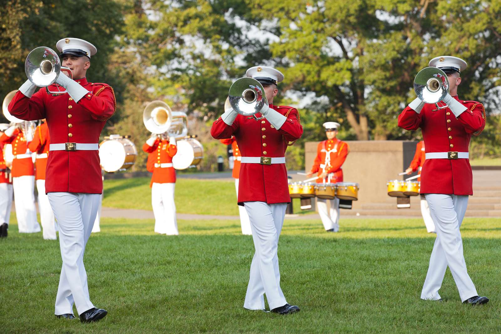 Members of the U.S. Marine Drum and Bugle Corps perform NARA & DVIDS