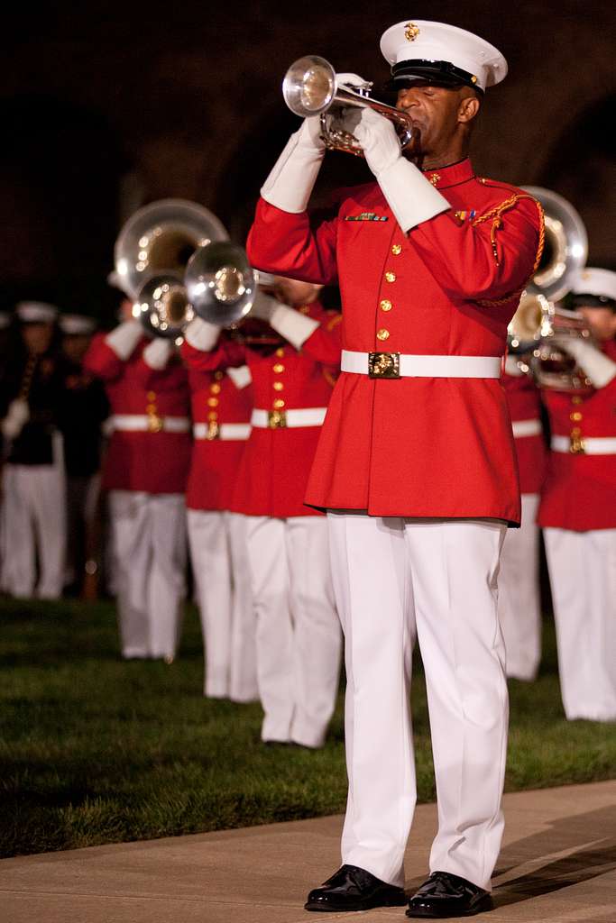 Members of the U.S. Marine Drum and Bugle Corps perform NARA & DVIDS