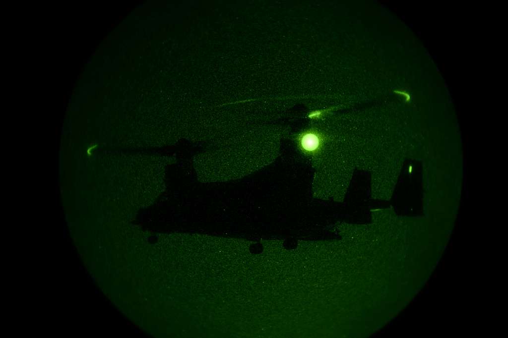 A MV-22B Osprey, seen through night vision, takes off - NARA & DVIDS ...