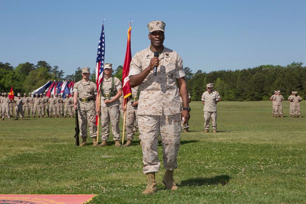 U.S. Marines stand at parade rest during the Jacksonville Jaguars