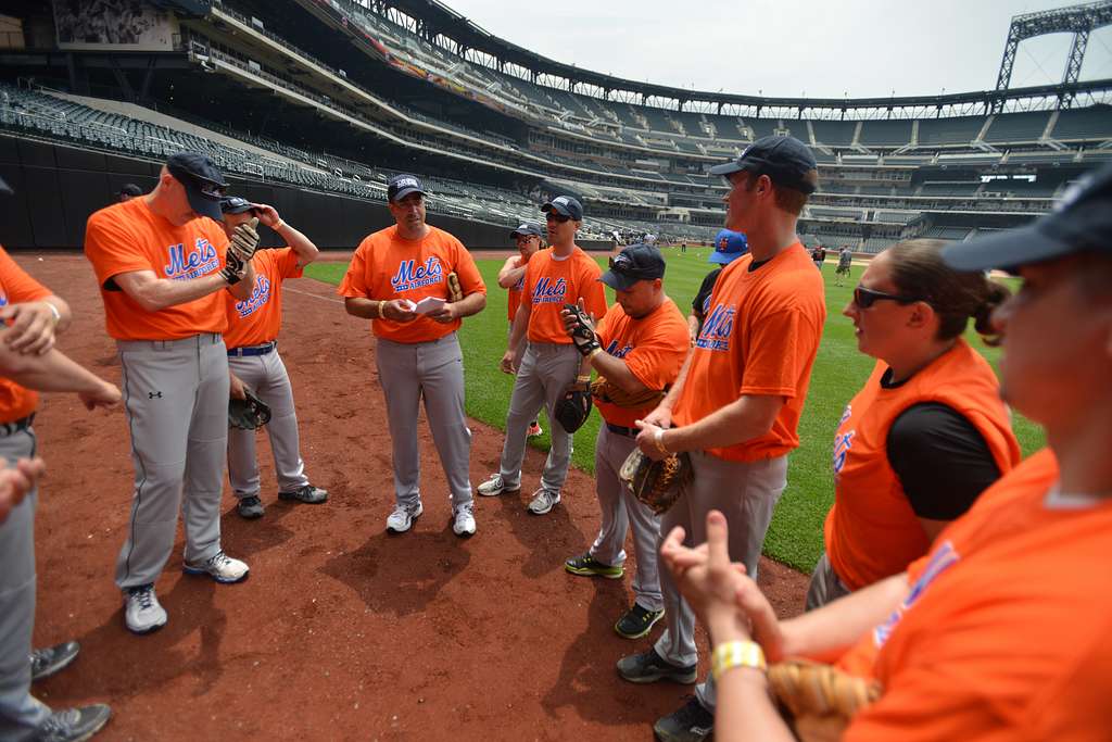 NEW YORK, NY - Wearing New York Mets jerseys, service members from the Air  Force, Army, Marines and Navy play a tournament style softball game at  Citifield on June 11, 2015. The