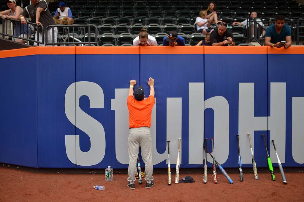 NEW YORK, NY - Wearing New York Mets jerseys, service members from the Air  Force, Army, Marines and Navy play a tournament style softball game at  Citifield on June 11, 2015. The