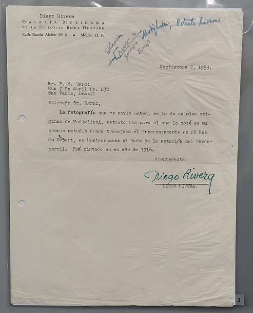 Letter concerning Portrait of Diego Rivera by Amedeo Modigliani, 1916 ...