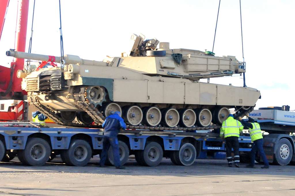 An M1 Abrahams Main Battle Tank is suspended in the - NARA & DVIDS ...