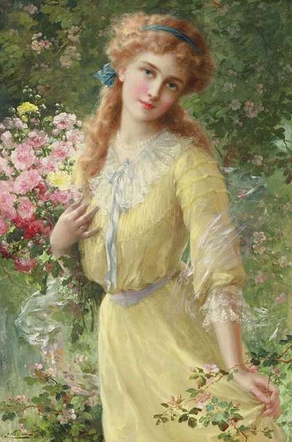 Émile Vernon - 01 - A painting of a woman in a yellow dress