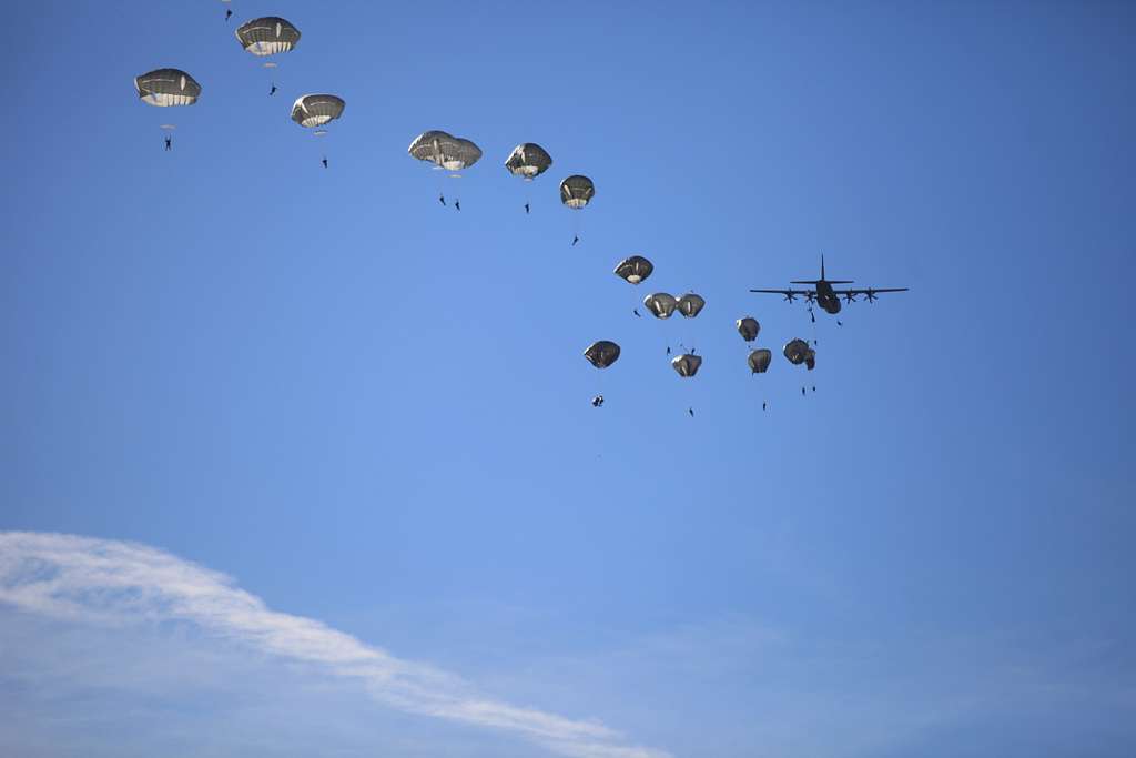 Paratroopers exit a C-130 Hercules aircraft as part - PICRYL - Public ...