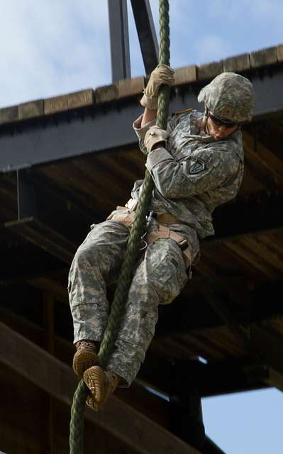 A U.S. Army Ranger slides down a rope as part of the - NARA & DVIDS ...