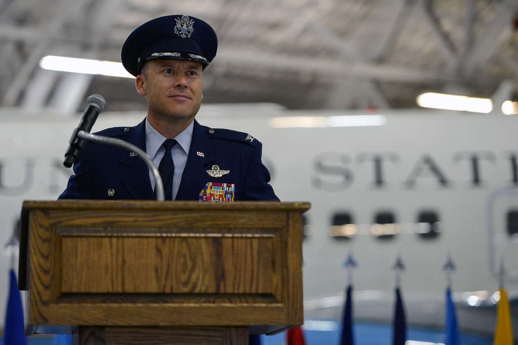 Col. Casey D. Eaton, 89th Airlift Wing commander, addresses - NARA ...