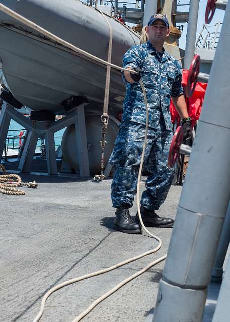 USS William P. Lawrence (DDG 110) conducts sea-and-anchor detail at ...