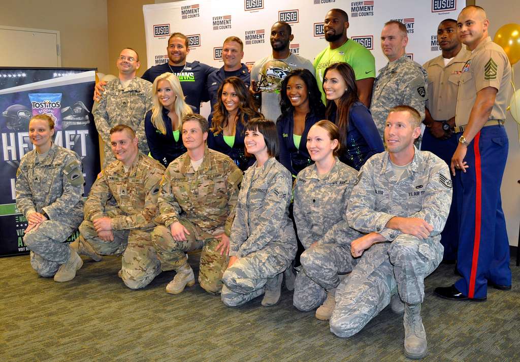 The Seattle Seahawks cheerleaders, the Sea Gals, perform for Sailors and  Marines aboard the amphibious assault ship USS Makin Island (LHD 8). -  PICRYL - Public Domain Media Search Engine Public Domain Search