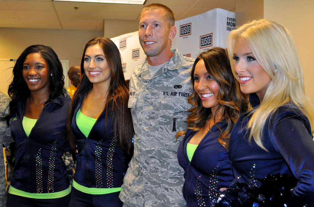 The Seattle Seahawks cheerleaders, the Sea Gals, perform for Sailors and  Marines aboard the amphibious assault ship USS Makin Island (LHD 8). -  PICRYL - Public Domain Media Search Engine Public Domain Search