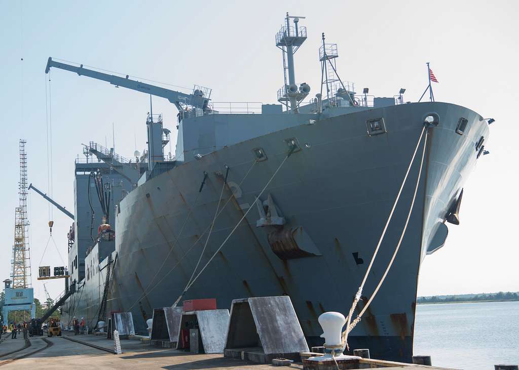 Cargo is unloaded from the U.S. Naval Ship Sacagawea - NARA & DVIDS ...