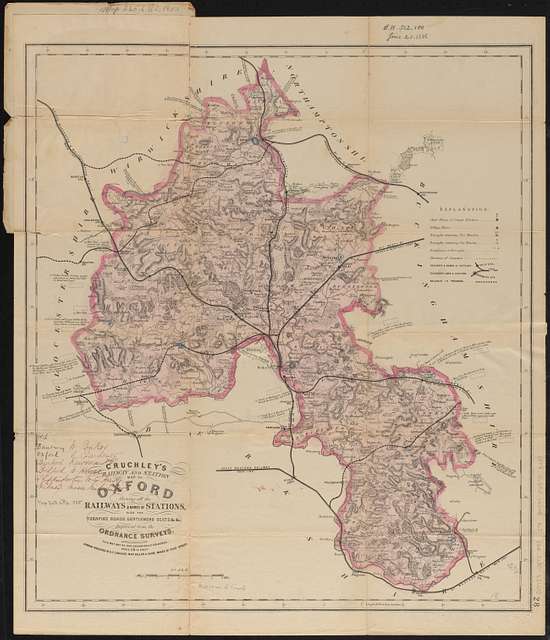 1855 (?) Cruchley's railway and station map of Oxford, showing all the ...