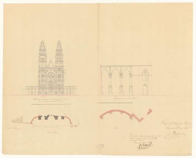 Élévation principale de la cathédrale de Tours et des ailes élevées ...