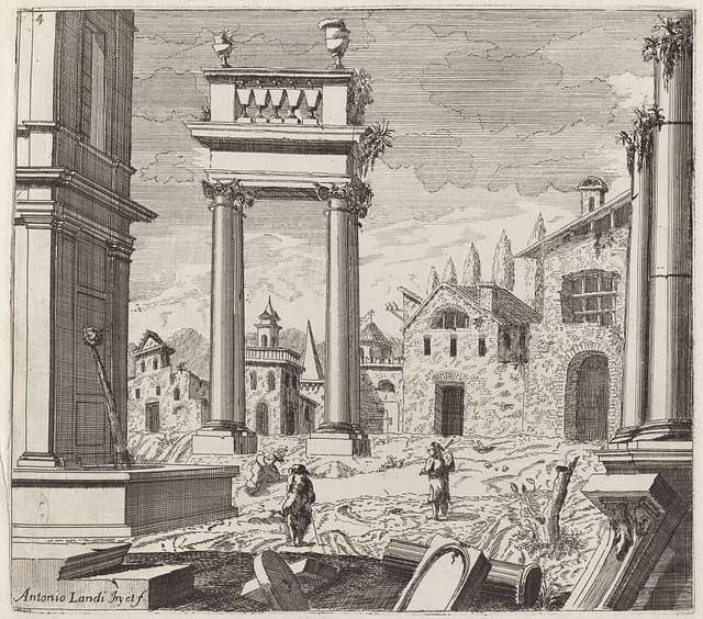 Giuseppe Antonio Landi, Architectural Fantasy with Classical Ruins and ...