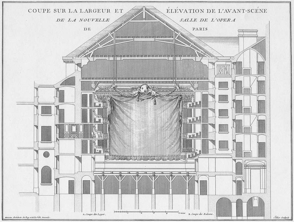 Salle de l'Opéra de Moreau - transverse section - Dumont 1774 - Blom ...